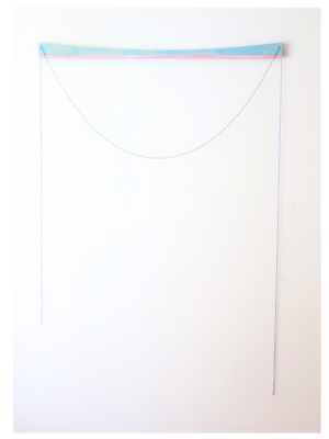 Infinite Arc No. 2 (Pink and Blue), flashe, acrylic, embroidery thread, wood arc, 2024